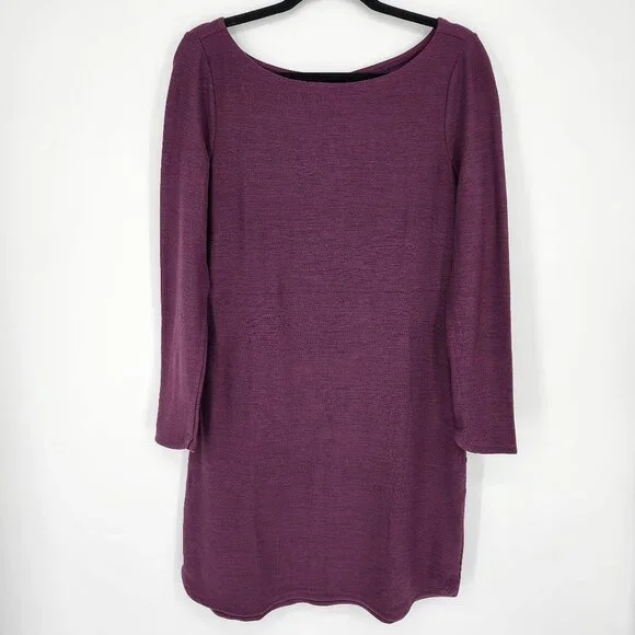 3/$25 70 Toad & Co Intermosso Dress M Long Sleeve Pockets Boat Neck Burgundy Red - Picture 2 of 12